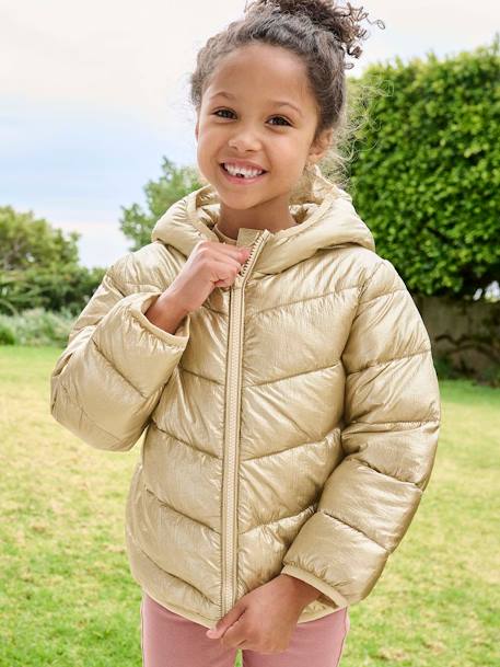 Doudoune fille légère à capuche effet brillant métallisé or+rose 1 - vertbaudet enfant 