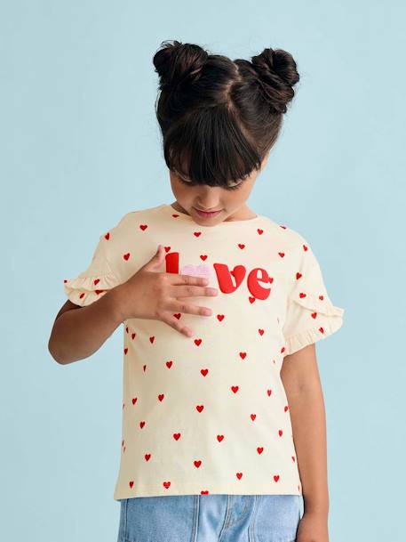 Tee-shirt avec volants sur les côtés fille ecru