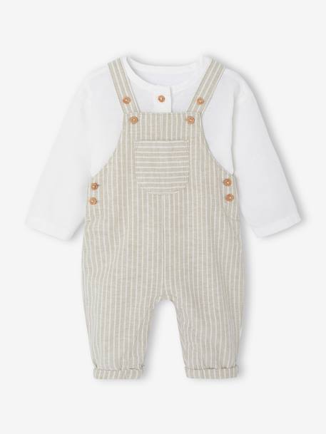 Ensemble bébé naissance cérémonie chemise salopette en lin et coton argile+bleu 2 - vertbaudet enfant 