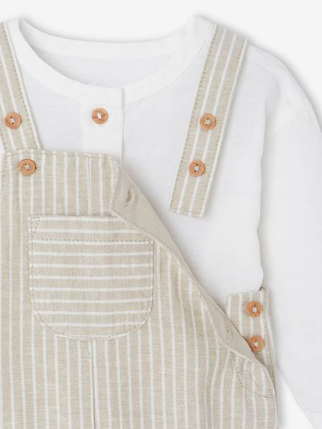 Ensemble bébé naissance cérémonie chemise salopette en lin et coton argile+bleu 6 - vertbaudet enfant 