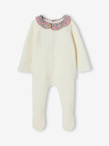 Ensemble naissance 2 pièces en tricot détail tissu Liberty écru 4 - vertbaudet enfant 