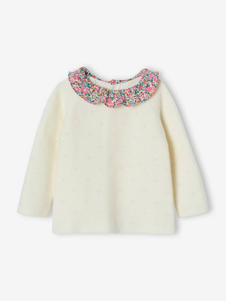Ensemble naissance 2 pièces en tricot détail tissu Liberty écru 5 - vertbaudet enfant 