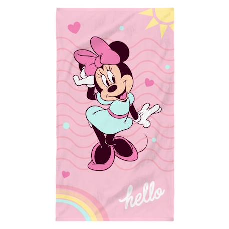 Serviette de bain et de plage imprimée 100% coton, disney home minnie hello Rose 1 - vertbaudet enfant 