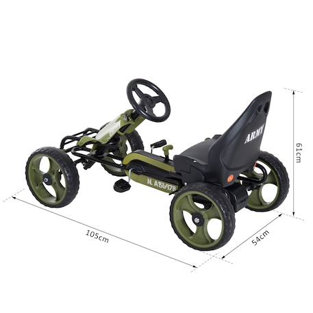 Kart à pédales enfant militaire siège réglable frein manuel roues ar carter fermé Vert 3 - vertbaudet enfant 