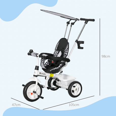 Tricycle enfant pare-soleil pliable canne amovible benne rangement acier Blanc 3 - vertbaudet enfant 