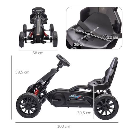 Kart à pédales enfant go kart formule 1 racing aileron avant carter chaine fermé siège réglable avec ceinture Noir+Rouge 3 - vertbaudet enfant 