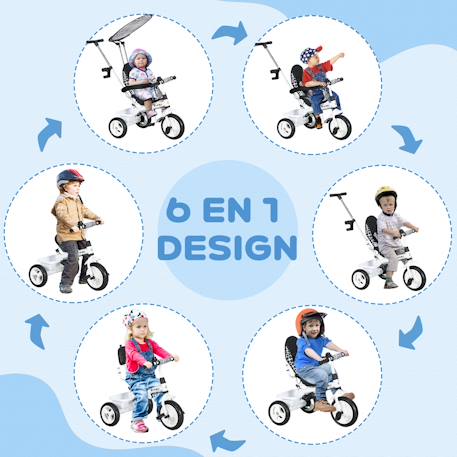 Tricycle enfant pare-soleil pliable canne amovible benne rangement acier Blanc 4 - vertbaudet enfant 
