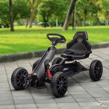 Kart à pédales enfant go kart formule 1 racing aileron avant carter chaine fermé siège réglable avec ceinture Noir+Rouge 2 - vertbaudet enfant 
