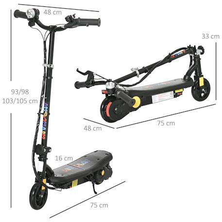 Trottinette électrique pliable enfant 120w 12 km/h max. Hauteur guidon réglable Noir+Rouge 3 - vertbaudet enfant 