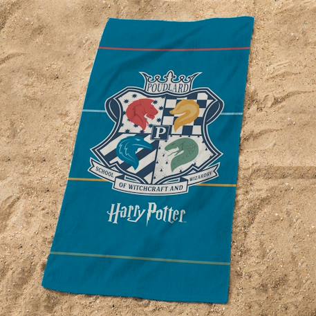 Serviette de bain et de plage imprimée 100% coton, harry potter armoiries Bleu 2 - vertbaudet enfant 