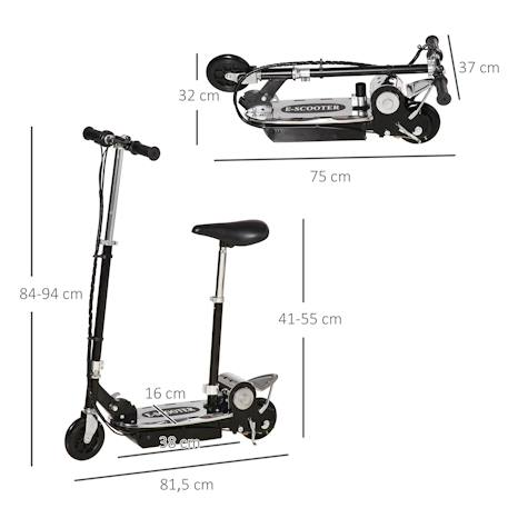 Trottinette électrique enfant pliable 120w 10 km/h max. Hauteur guidon et selle réglable Noir 3 - vertbaudet enfant 