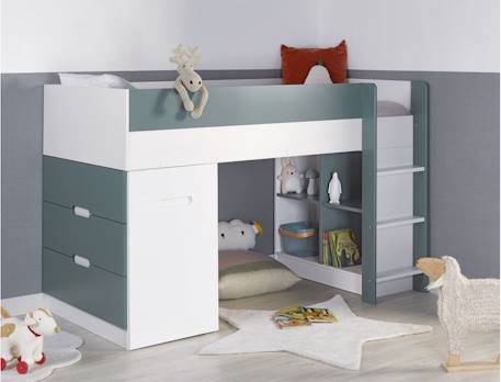Lit mi-hauteur bureau & commode opus Blanc et bleu nuit opus+Blanc et bois+Blanc et vert mousse 14 - vertbaudet enfant 