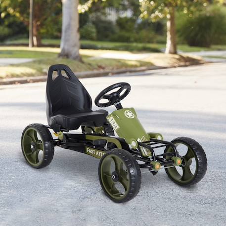 Kart à pédales enfant militaire siège réglable frein manuel roues ar carter fermé Vert 2 - vertbaudet enfant 