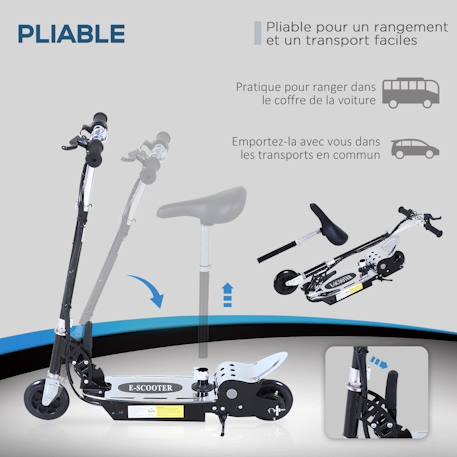 Trottinette électrique enfant pliable 120w 10 km/h max. Hauteur guidon et selle réglable Noir 5 - vertbaudet enfant 