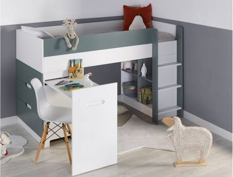 Lit mi-hauteur bureau & commode opus Blanc et bleu nuit opus+Blanc et bois+Blanc et vert mousse 12 - vertbaudet enfant 