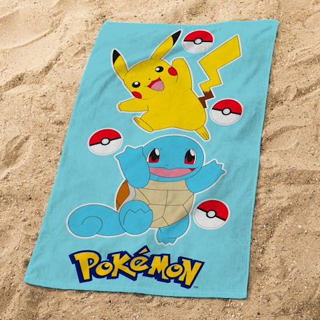 Serviette de bain et de plage imprimée 100% coton, pokemon port Bleu ciel 2 - vertbaudet enfant 