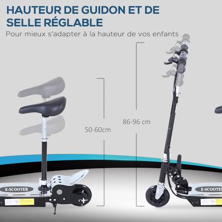 Trottinette électrique enfant pliable 120w 10 km/h max. Hauteur guidon et selle réglable Noir 6 - vertbaudet enfant 