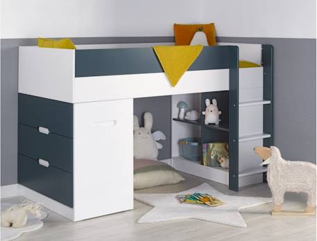 Lit mi-hauteur bureau & commode opus Blanc et bleu nuit opus+Blanc et bois+Blanc et vert mousse 3 - vertbaudet enfant 