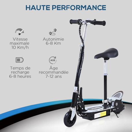 Trottinette électrique enfant pliable 120w 10 km/h max. Hauteur guidon et selle réglable Noir 4 - vertbaudet enfant 