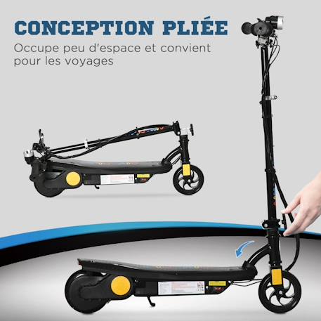 Trottinette électrique pliable enfant 120w 12 km/h max. Hauteur guidon réglable Noir+Rouge 5 - vertbaudet enfant 