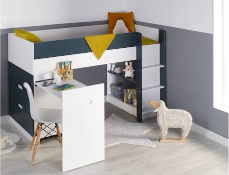 Lit mi-hauteur bureau & commode opus Blanc et bleu nuit opus+Blanc et bois+Blanc et vert mousse 5 - vertbaudet enfant 