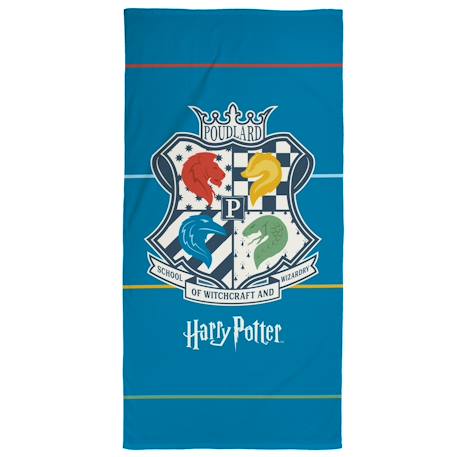 Serviette de bain et de plage imprimée 100% coton, harry potter armoiries Bleu 1 - vertbaudet enfant 