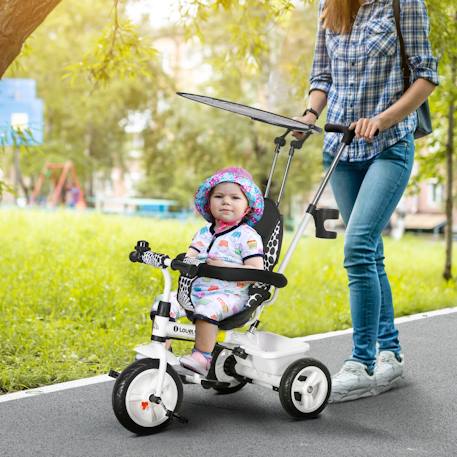 Tricycle enfant pare-soleil pliable canne amovible benne rangement acier Blanc 2 - vertbaudet enfant 