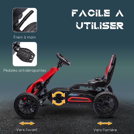 Kart à pédales enfant go kart formule 1 racing aileron avant carter chaine fermé siège réglable avec ceinture Noir+Rouge 11 - vertbaudet enfant 