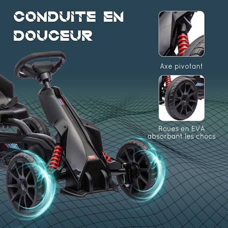 Kart à pédales enfant go kart formule 1 racing aileron avant carter chaine fermé siège réglable avec ceinture Noir+Rouge 6 - vertbaudet enfant 