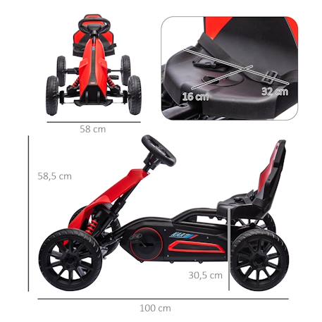 Kart à pédales enfant go kart formule 1 racing aileron avant carter chaine fermé siège réglable avec ceinture Noir+Rouge 9 - vertbaudet enfant 