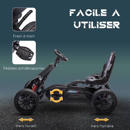 Kart à pédales enfant go kart formule 1 racing aileron avant carter chaine fermé siège réglable avec ceinture Noir+Rouge 5 - vertbaudet enfant 