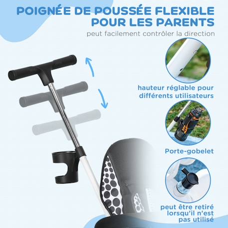 Tricycle enfant pare-soleil pliable canne amovible benne rangement acier Blanc 6 - vertbaudet enfant 