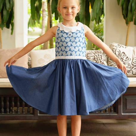 Robe qui tourne  liberty  col   hepburn Bleu roi bleu denim 6 - vertbaudet enfant 