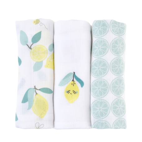 Lot de 3 langes gaze de coton bio Ananas+Baleine+Beige+Bleu+Citrons+Colibri (parme)+Forêt+Noel magique+Sable+Vert sauge 16 - vertbaudet enfant 