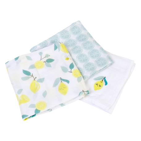Lot de 3 langes gaze de coton bio Ananas+Baleine+Beige+Bleu+Citrons+Colibri (parme)+Forêt+Noel magique+Sable+Vert sauge 20 - vertbaudet enfant 