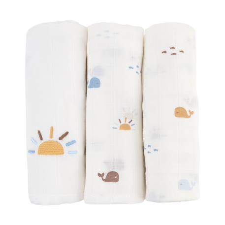 Lot de 3 langes gaze de coton bio Ananas+Baleine+Beige+Bleu+Citrons+Colibri (parme)+Forêt+Noel magique+Sable+Vert sauge 6 - vertbaudet enfant 