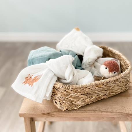 Lot de 3 langes gaze de coton bio Ananas+Baleine+Beige+Bleu+Citrons+Colibri (parme)+Forêt+Noel magique+Sable+Vert sauge 29 - vertbaudet enfant 