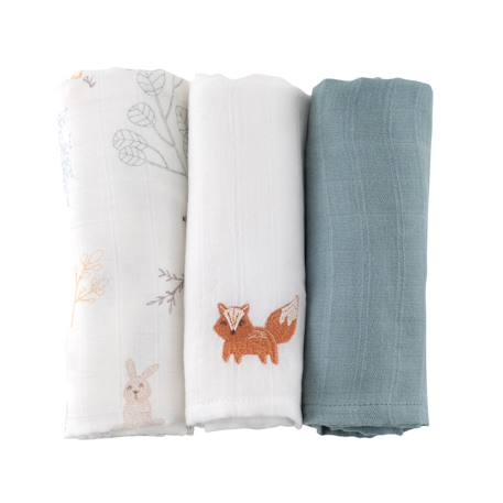 Lot de 3 langes gaze de coton bio Ananas+Baleine+Beige+Bleu+Citrons+Colibri (parme)+Forêt+Noel magique+Sable+Vert sauge 26 - vertbaudet enfant 