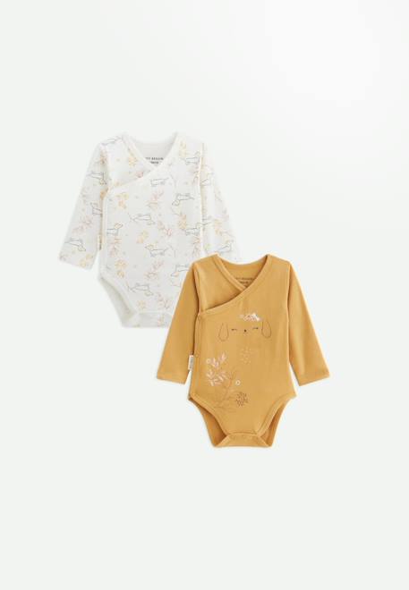 Lot de 2 bodies bébé manches longues ouverture croisée emilie Ecru 1 - vertbaudet enfant 