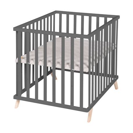 Parc bébé scandinave en bois massif + tapis en coton bio lil planet Anthracite - gris argenté+Blanc - gris argenté+Blanc - vert givré+Naturel - gris argenté 3 - vertbaudet enfant 