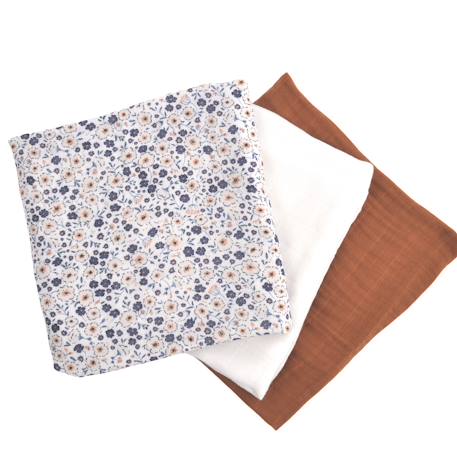 Lot de 3 langes gaze de coton bio Ananas+Baleine+Beige+Bleu+Citrons+Colibri (parme)+Forêt+Noel magique+Sable+Vert sauge 15 - vertbaudet enfant 