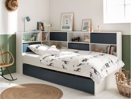 Lit gigogne avec rangements opus Blanc et bleu nuit+Blanc et bois+Blanc et vert mousse 1 - vertbaudet enfant 