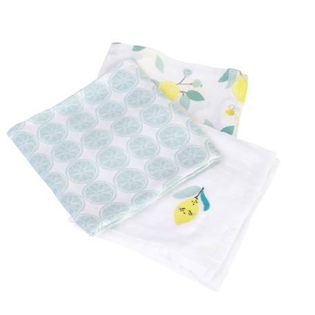 Lot de 3 langes gaze de coton bio Ananas+Baleine+Beige+Bleu+Citrons+Colibri (parme)+Forêt+Noel magique+Sable+Vert sauge 21 - vertbaudet enfant 