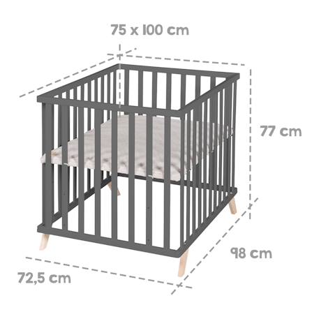 Parc bébé scandinave en bois massif + tapis en coton bio lil planet Anthracite - gris argenté+Blanc - gris argenté+Blanc - vert givré+Naturel - gris argenté 5 - vertbaudet enfant 