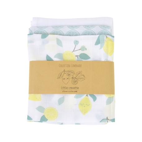 Lot de 3 langes gaze de coton bio Ananas+Baleine+Beige+Bleu+Citrons+Colibri (parme)+Forêt+Noel magique+Sable+Vert sauge 17 - vertbaudet enfant 