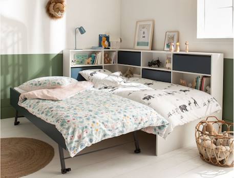 Lit gigogne avec rangements opus Blanc et bleu nuit+Blanc et bois+Blanc et vert mousse 2 - vertbaudet enfant 