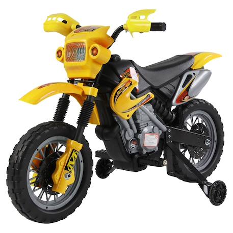 Moto cross électrique enfant 6v phares klaxon musiques roues auxiliaires amovibles Jaune+Vert 1 - vertbaudet enfant 