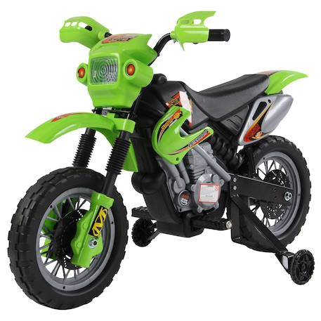 Moto cross électrique enfant 6v phares klaxon musiques roues auxiliaires amovibles Jaune+Vert 3 - vertbaudet enfant 
