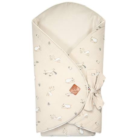 Couverture d'emmaillotage évolutive en gaze de coton eden Beige imprimé animaux 1 - vertbaudet enfant 