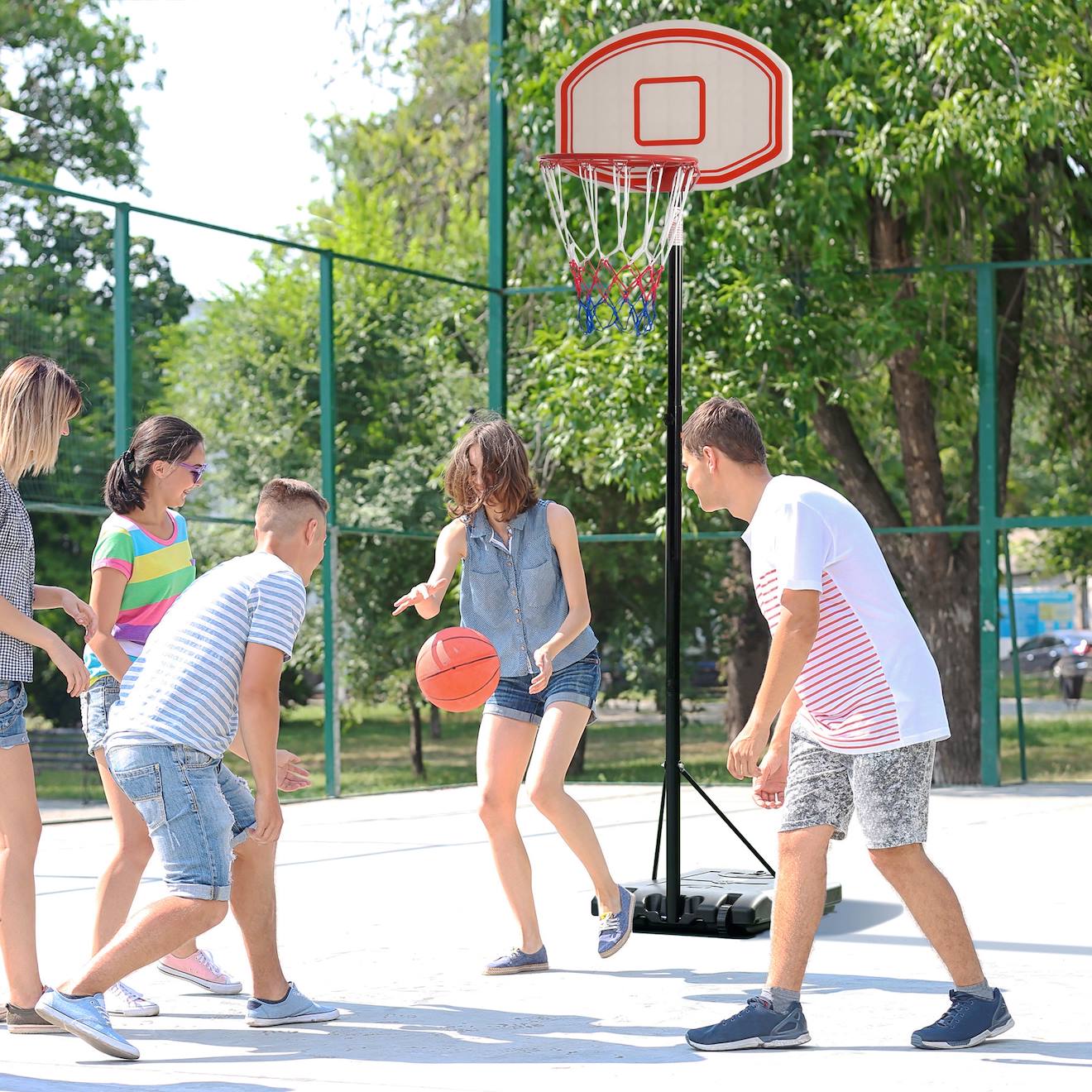 Panier De Basket Enfant Réglable 105-183 Cm - Avec Lumières LED, Tableau électronique Et 2 Jeux (basket + Fléchettes) - Base Lestable